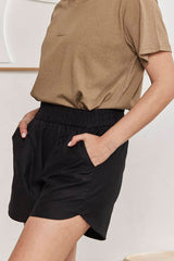 MOMA Comfortable Black Elastic - Waist Shorts