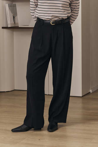MOMA Stylish Black Belted Wide - Leg Trousers