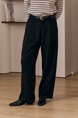 MOMA Stylish Black Belted Wide - Leg Trousers