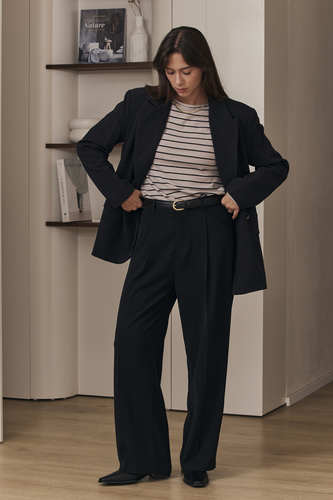 MOMA Stylish Black Belted Wide - Leg Trousers