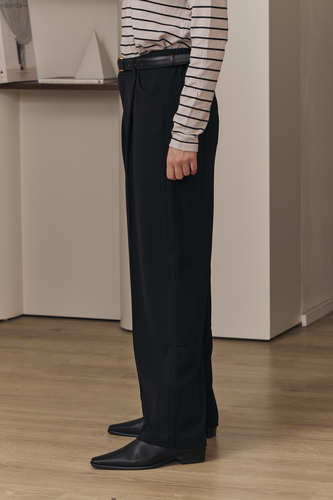 MOMA Stylish Black Belted Wide - Leg Trousers