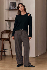 MOMA Trendy Grey Pleated Wide - Leg Trousers