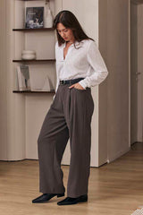 MOMA Trendy Grey Pleated Wide - Leg Trousers
