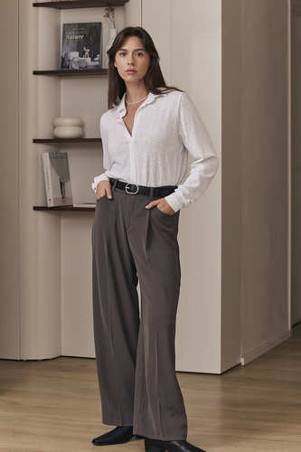 MOMA Trendy Grey Pleated Wide - Leg Trousers