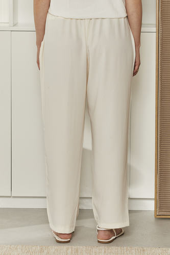 MOMA Comfortable Cream Elastic - Waist Wide - Leg Pants