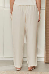 MOMA Comfortable Cream Elastic - Waist Wide - Leg Pants