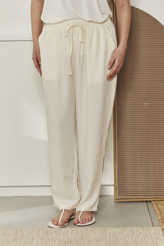 MOMA Comfortable Cream Elastic - Waist Wide - Leg Pants