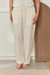 MOMA Comfortable Cream Elastic - Waist Wide - Leg Pants