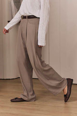 MOMA Elegant Khaki Belted Wide - Leg Trousers