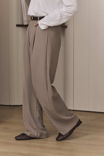 MOMA Elegant Khaki Belted Wide - Leg Trousers