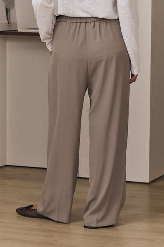 MOMA Elegant Khaki Belted Wide - Leg Trousers