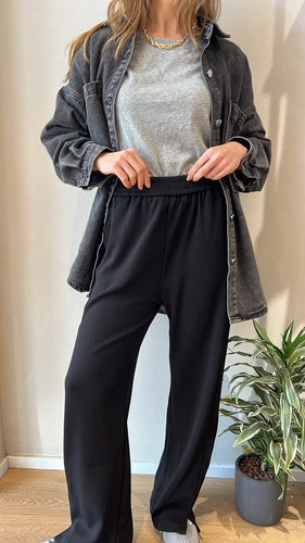 MOMA Black Elastic - Waist Wide - Leg Pants