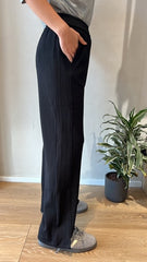 MOMA Black Elastic - Waist Wide - Leg Pants