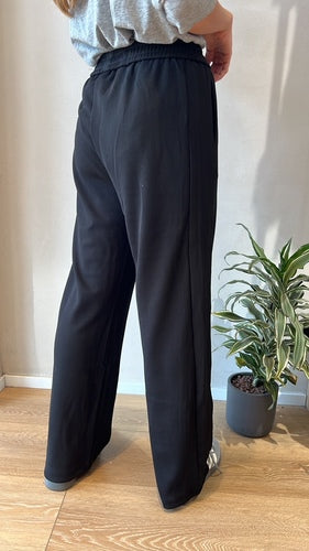 MOMA Black Elastic - Waist Wide - Leg Pants