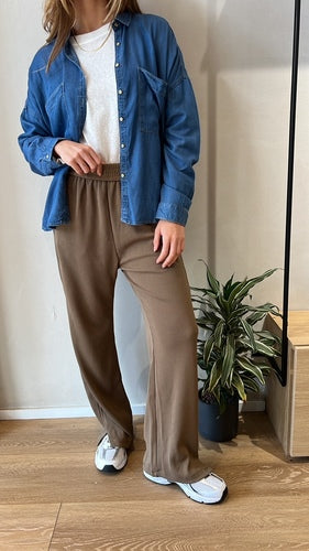 MOMA Casual Khaki Elastic - Waist Wide - Leg Trousers