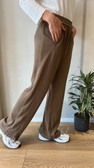 MOMA Casual Khaki Elastic - Waist Wide - Leg Trousers