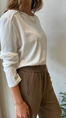 MOMA Casual Khaki Elastic - Waist Wide - Leg Trousers
