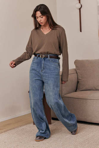 MOMA Comfortable Blue Belted Jeans