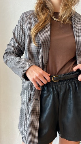 MOMA Comfortable Black Elastic - Waist Leather - look Shorts