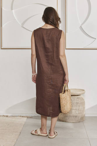 MOMA Linen Sleeveless Midi Dress for Vacation