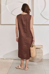 MOMA Linen Sleeveless Midi Dress for Vacation