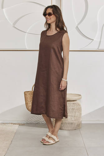 MOMA Linen Sleeveless Midi Dress for Vacation
