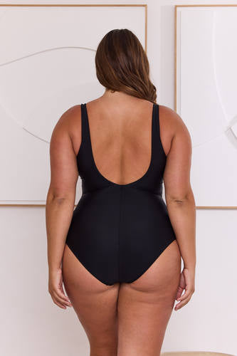 MOMA Classic V - Neck Black One - Piece Swimsuit