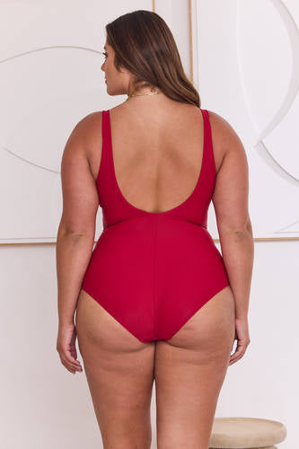 MOMA Elegant Red V - Neck Swimwear