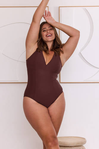 MOMA V - Neck Chocolate Brown One - Piece Swimsuit