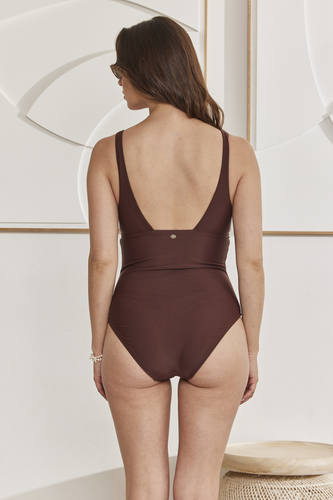 MOMA V - Neck Chocolate Brown One - Piece Swimsuit