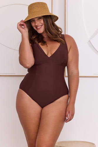 MOMA V - Neck Chocolate Brown One - Piece Swimsuit