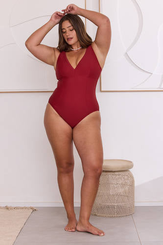 MOMA Elegant V - Neck Ruby Red Bathing Suit