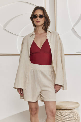 MOMA Elegant V - Neck Ruby Red Bathing Suit