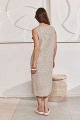 MOMA Casual Linen Sleeveless Vacation Dress