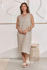 MOMA Casual Linen Sleeveless Vacation Dress
