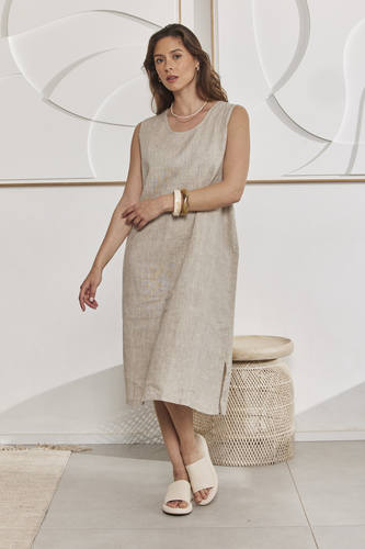 MOMA Casual Linen Sleeveless Vacation Dress