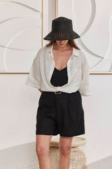 MOMA Stylish Black Linen Resort Shorts