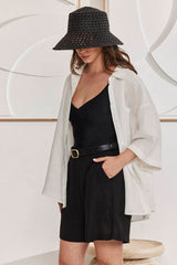 MOMA Stylish Black Linen Resort Shorts