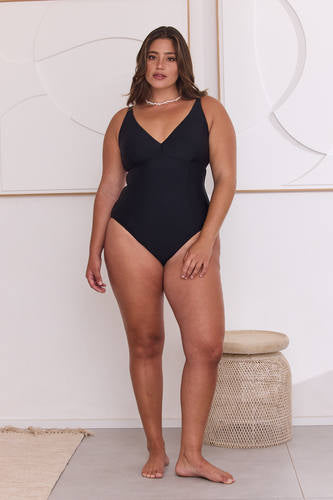 MOMA Classic V - Neck Black One - Piece Swimsuit