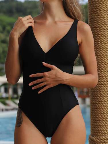 MOMA Classic V - Neck Black One - Piece Swimsuit
