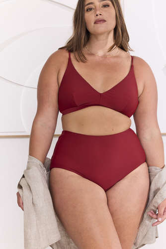 MOMA Elegant V - Neck Bikini Top in Burgundy