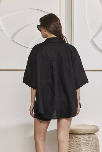 MOMA Relaxing Black Linen Holiday Shirt