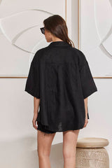 MOMA Relaxing Black Linen Holiday Shirt