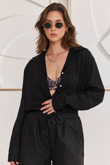 MOMA Versatile Black Linen Holiday Shirt