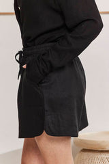 MOMA Comfortable Black Linen Holiday Shorts
