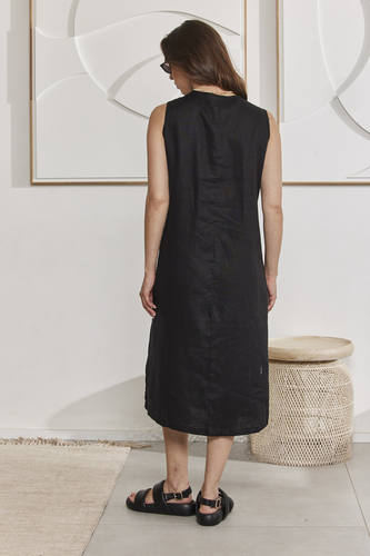 MOMA Stylish Linen Sleeveless Resort Dress