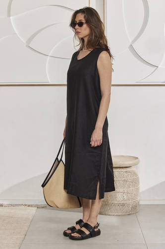 MOMA Stylish Linen Sleeveless Resort Dress