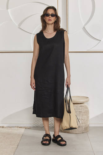 MOMA Stylish Linen Sleeveless Resort Dress