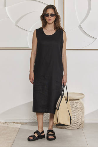 MOMA Stylish Linen Sleeveless Resort Dress