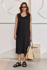 MOMA Stylish Linen Sleeveless Resort Dress